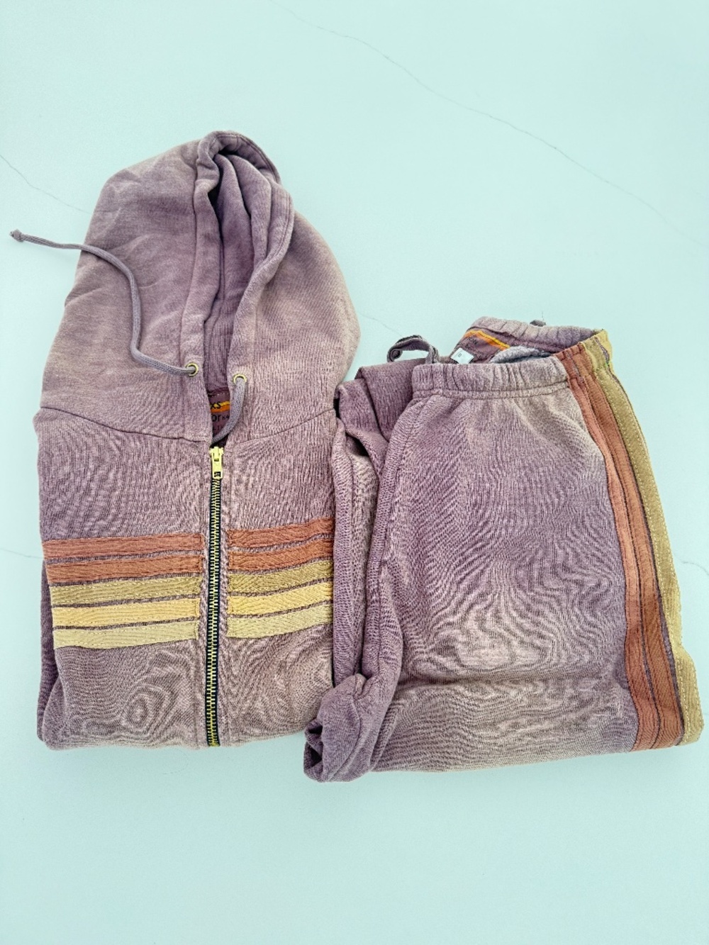 Aviator Nation Faded Mocha 5 Strip Full Zip Hoodie with Matching Sweatpants XS